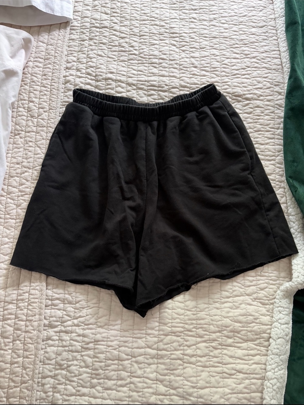 Mid Length Black Elastic Waist Casual Shorts Athleisure Active Running Workout